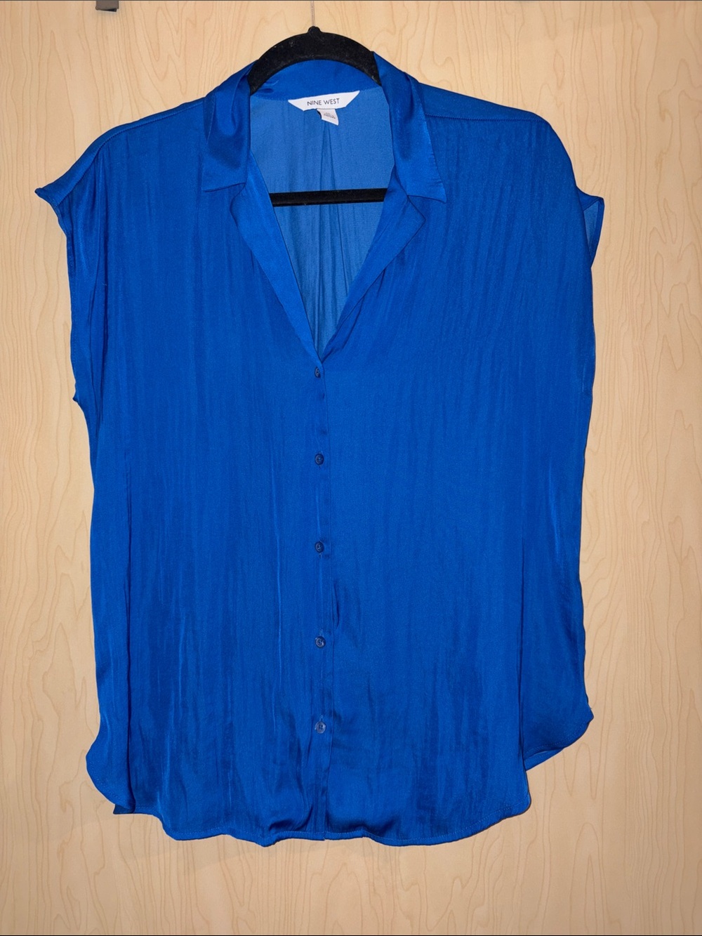 Nine West Bright Blue Button-Front Cap-Sleeve Blouse